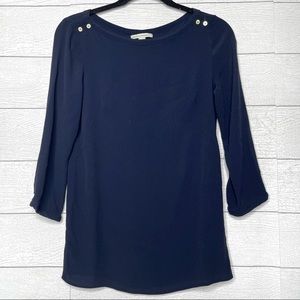 Banana Republic | Navy Semi Sheer Boat Neck Blouse